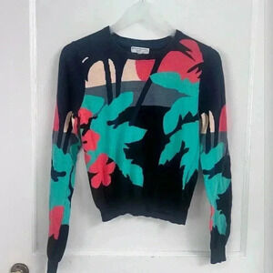 Opening Ceremony Colorful Printed Floral Art to wear Pullover Sweater Size XS